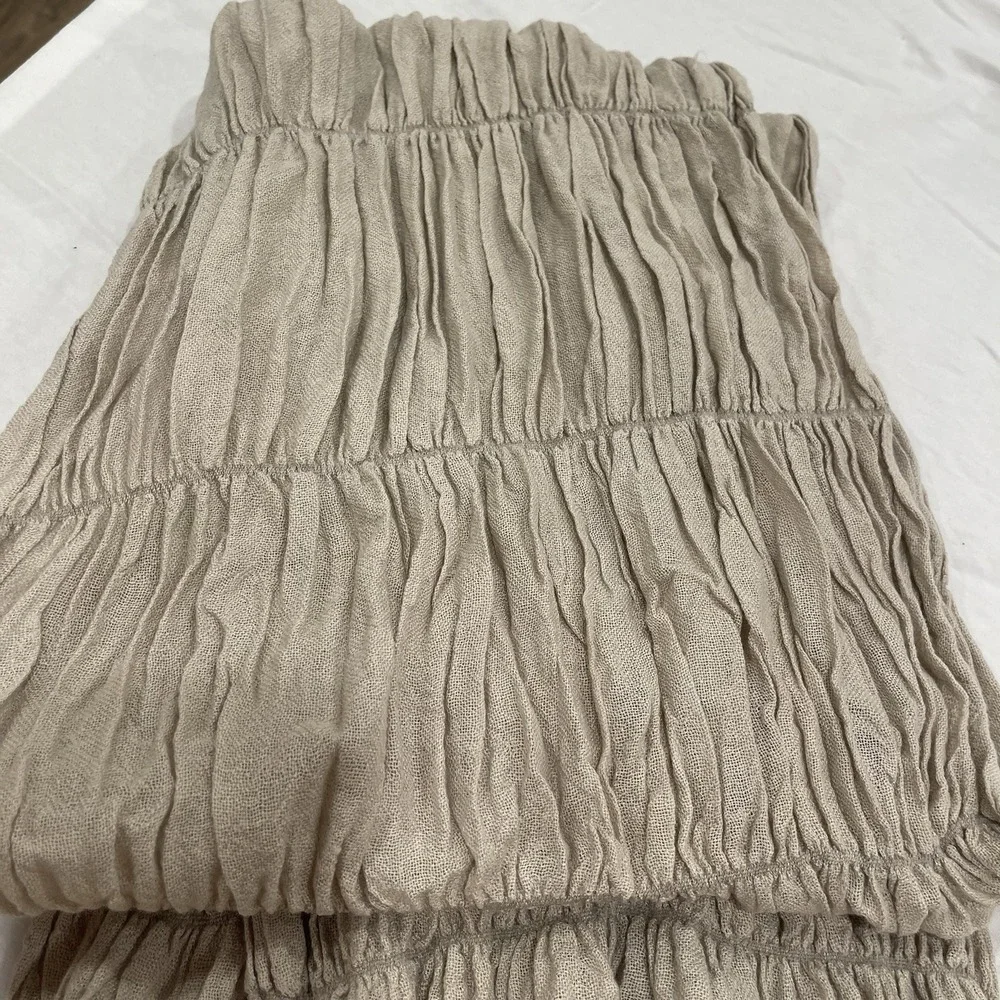 MDC NEW YORK‎ Silk Cashmere Scarf Beige Ruched Textured Fringe Luxury Basic Chic
